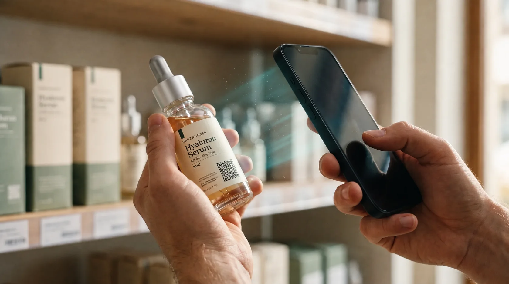 Smartphone beim Scannen eines Produktcodes